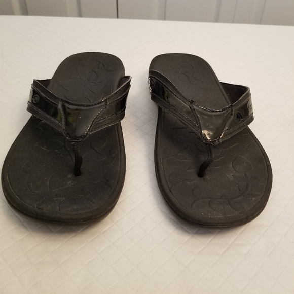 DR SCHOLL'S VENUS BLACK PATENT FLIP FLOP SANDALS WOMEN SZ 7 - Picture 1 of 8